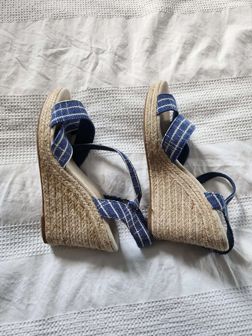 Nautica Blue Striped Espadrille Wedge Sandals